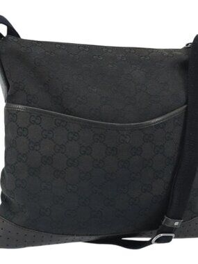 GUCCI GG Canvas Shoulder Bag Black Silver 145857 Auth